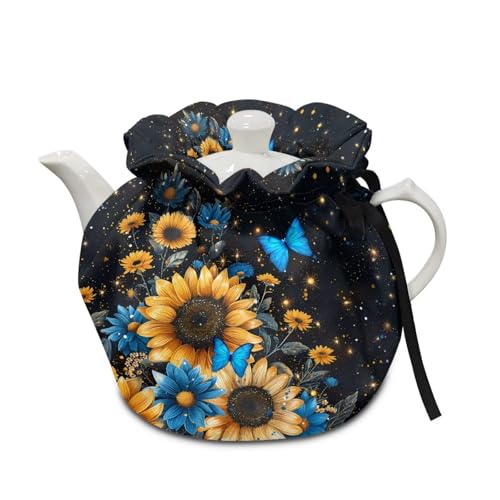 Xoenoiee Teewärmer, Motiv: Blaue Schmetterlinge und Sonnenblumenmuster, isoliert, Teekanne, Staubschutz, Teekannenwärmer für Zuhause, Küche, Teekannen-Abdeckungen Xoenoiee Teewärmer, Motiv: Blaue Schmetterlinge und Sonnenblumenmuster, isoliert, Teekanne, Staubschutz, Teekannenwärmer für Zuhause, Küche, Teekannen-Abdeckungen von Xoenoiee