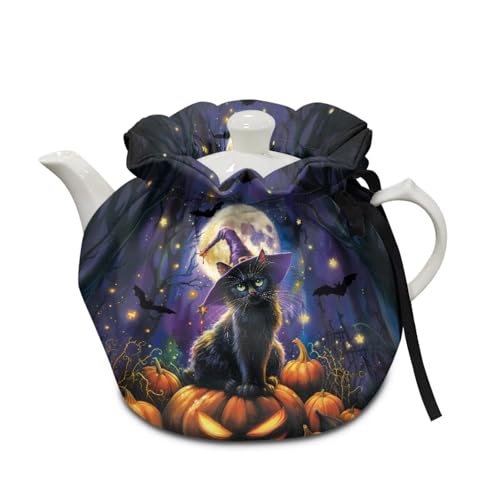 Xoenoiee Teewärmer für Halloween-Teekannen, hält warm, Teekannen-Abdeckung, Katze, Fledermaus, Kürbis, isolierte Wasserkocherabdeckung für Zuhause, Küche, Tischdekoration Xoenoiee Teewärmer für Halloween-Teekannen, hält warm, Teekannen-Abdeckung, Katze, Fledermaus, Kürbis, isolierte Wasserkocherabdeckung für Zuhause, Küche, Tischdekoration von Xoenoiee