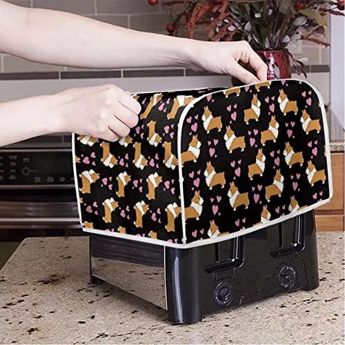 Xoenoiee Toaster-Abdeckung, 2 Scheiben, breiter Schlitz, tragbare Toaster-Abdeckung, hitzebeständig, kleine Küche, Mikrowelle, Staubschutz, Schutzhülle für Damen und Herren, Corgi Hund Herz Druck, S von Xoenoiee