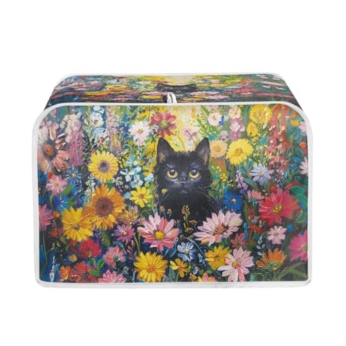 Xoenoiee Toaster-Abdeckung, Motiv: schwarze Katze und Blumen, staubdicht, passend für 4 Scheiben, Größe M von Xoenoiee