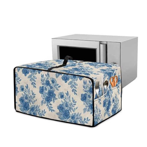 Xoenoiee Toaster-Ofenabdeckung, staubdichte Abdeckungen für Zuhause, Küche, kleine Geräte, Mikrowelle, Schutzhülle mit Griff und Seitentasche, Vintage-Stil, Rosenmuster, Blau von Xoenoiee