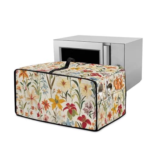 Xoenoiee Toaster-Ofenabdeckung mit Retro-Lilien-Blumenmuster, mit Griff und Seitentasche, Anti-Staub, strapazierfähig, Mikrowellen-Abdeckungen, Küchengeräte, Staubschutzhüllen, Heimdekoration, Größe M von Xoenoiee