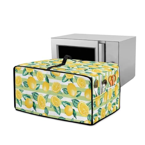 Xoenoiee Zitronengrün-weiße Streifenmuster, Toaster-Ofenabdeckung, staubdichte Abdeckungen für Zuhause, Küche, kleine Geräte, Mikrowelle, Schutzhülle mit Griff und Seitentasche, Größe M von Xoenoiee