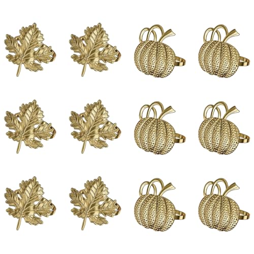12pcs Thanksgiving Serviettenringe Goldmetallblatt und Kürbis -Serviettenhalter für Thanksgiving Esstischeinstellungen Dekoration 12pcs Thanksgiving Serviettenringe Goldmetallblatt und Kürbis -Serviettenhalter für Thanksgiving Esstischeinstellungen Dekoration von Xoeryoy