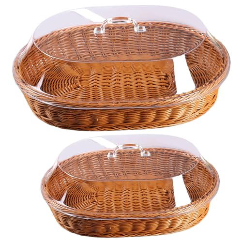 2pcs Brotkorb mit Deckel, 2 Größen Rattan -Brotkorb, ovaler Formspeicherorganisator zum Servieren von Obstgemüse von Xoeryoy
