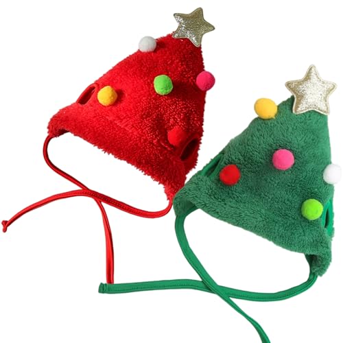 2pcs Hund Kostüm lustige Weihnachtshundhut mit niedlicher Pom-Pom-weicher Haustierhut für Haustiere 1-4 kg von Xoeryoy