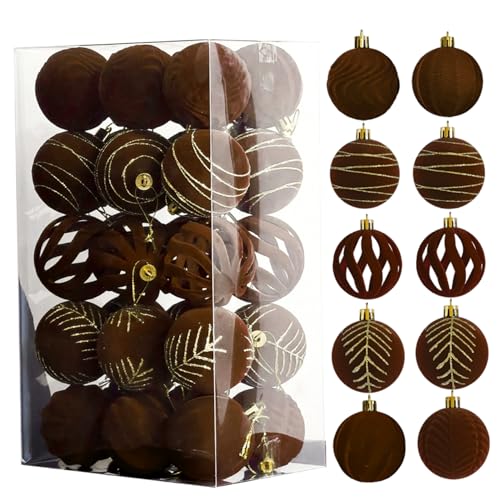 30pcs Samt Weihnachtsschmuck strözte zersplitterte Weihnachts -Baum -Ornamente Verschiedener dekorativer Hängekugeln mit Schleife für Home Holiday Party, Dark Green von Xoeryoy