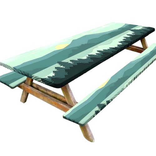 3pcs/Set -Picknicktischabdeckung mit Bankabdeckungen, 8 Fuß elastischen Camping -Tischtuch, wasserdichtes Rechteck -Tischdecke für den Innenraum im Freien von Xoeryoy