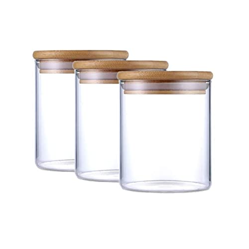 3pcs Food Storage Glas Glas Küche Aufbewahrung Flaschen Gläser mit Holzdeckel für Getreide Tee Bohnen Süßigkeiten 500ml von Xoeryoy