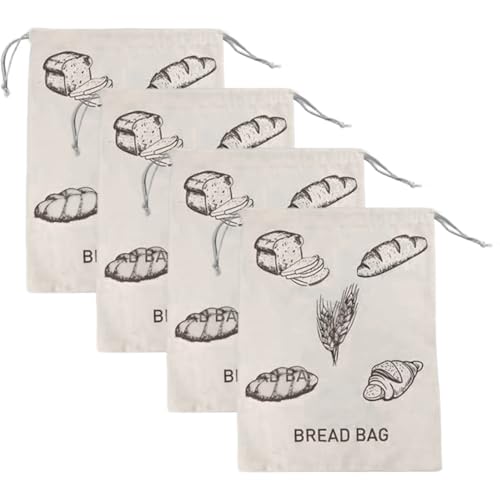 4PCS Leinenbrotbeutel, 16x12 Zoll wiederverwendbares Sauertäbchen -Brotbeutel mit Kordelkordel, perfekt für Sauerteig & Geschenk geben von Xoeryoy