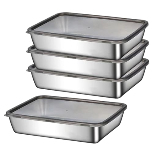 4pcs Edelstahlbehälter mit Deckel, 10x8x3 hitzebeständige Metall -Lebensmittelbehälter, durchlaufsicherer Behälter für Salate, Delikatessen, Brot von Xoeryoy