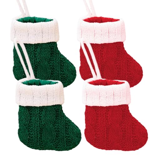 4pcs Weihnachtsstrümpfe 4.3x3.9 Mini Weihnachtsstrümpfe Grüne und rote rustikale Strick -Weihnachtsstrümpfe, kleine Goodie -Taschen für Weihnachtsbaumdekorationen Familienheimdekoration für Wei von Xoeryoy