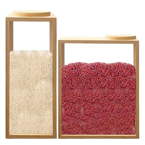 Bambus -Lebensmittel -Lagerbehälter, 2pcs Bambus -Getreidespender mit leckerem Deckel, klarer Kaffeebohnenkanister für Zucker, Nuss, Kaffeebohne, Müsli, Tee von Xoeryoy