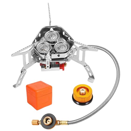 Campingherd 6800W Windschutz faltbarer tragbarer Gasherd mit Piezo -Zünd- und -adapter- und 3 -Brenner -Kernen zum Camping -Wanderwanderungs -Rucksack von Xoeryoy