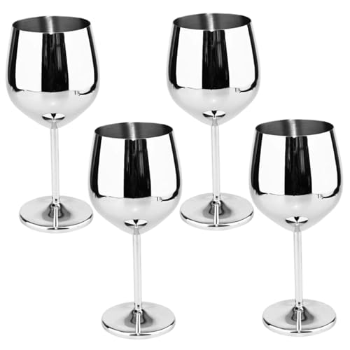 Edelstahl Weinglas 4pcs 500 ml Stammlas Weinglas U-förmiges U-förmiger Potbelly Rost-Sofes Unzerbrechlicher eleganter moderner tragbarer Metallbecher mit Stielen für Heimreise von Xoeryoy