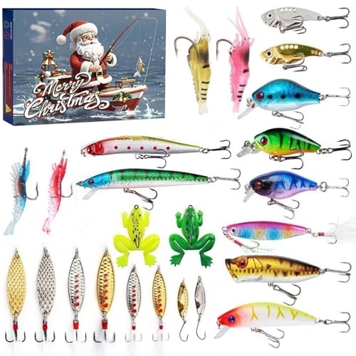 Fischerei Adventskalender 2024 24 Tage des Countdown -Fischerei -Tackle -Adventskalenders enthält verschiedene Köder -Weihnachtsgeschenke für Männer, Angler, Enthusiasten von Xoeryoy