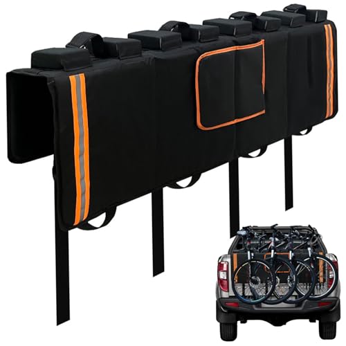 Heckklappen-Fahrrad-Pad, schwarzes Oxford-Gewebe, für LKW-Fahrräder, kratzfeste Schutzabdeckung für 4 Fahrräder mit sicheren Riemen und Tasche Heckklappen-Fahrrad-Pad, schwarzes Oxford-Gewebe, für LKW-Fahrräder, kratzfeste Schutzabdeckung für 4 Fahrräder mit sicheren Riemen und Tasche von Xoeryoy