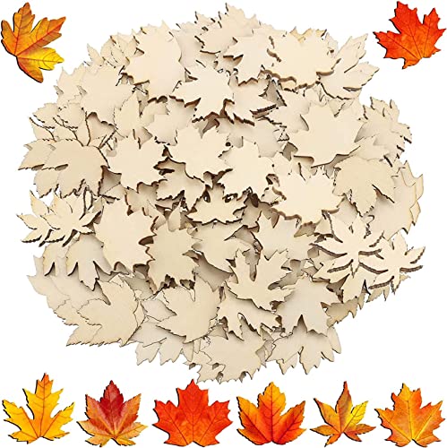 Hölzerner Maple Blattscheiben Maple Blatt Holz Stücke Mini Holzausschnitt unvollendet Leere für Erntedankungen DIY Dekoration 1, 2 Zoll 100 Stücke von Xoeryoy