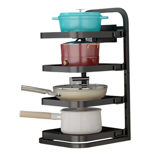 Pfanne Rack 4 Schicht Kohlenstoffstahl Hochleistungsverstellbares beschichtbares schwarzes Pfanne Töpfe und Pfannen Organizer für Küchenarbeitsplatte Bodenschrank von Xoeryoy