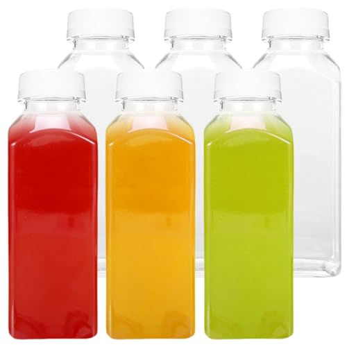 Plastiksaftflaschen mit Kappen 6pcs 350 ml/12 Unzen verdickte klare Entsafterflaschen Leichte tragbare wiederverwendbare Saftbehälter für Wasserkaffeemilchmilchmilchtee von Xoeryoy