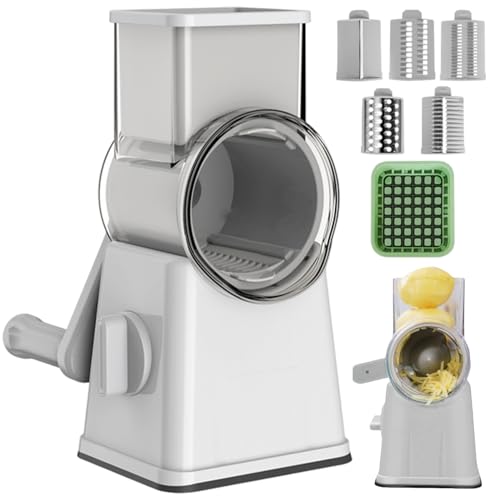 Rotationskäse -Reifenhandkurbel, 5 in 1 Gemüse -Slicer mit Behälter zum Zerkleinern, Schneiden und Alter, manuelles Essen für Küche weiß von Xoeryoy