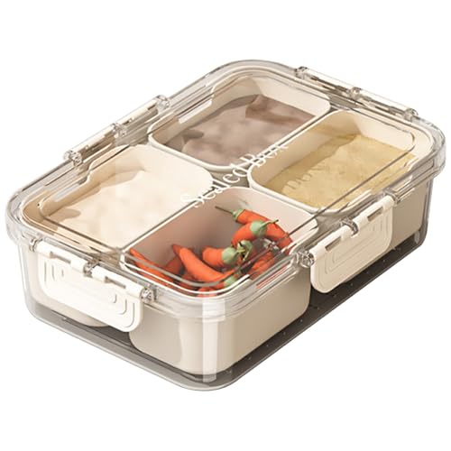 Snackbox-Behälter 4 Fach Snack Box Container mit Deckel & Sperre transparent feuchtigkeitsdichtes Gemüse Tablett Food Grade Haustier + PP Salatbar für Küche von Xoeryoy