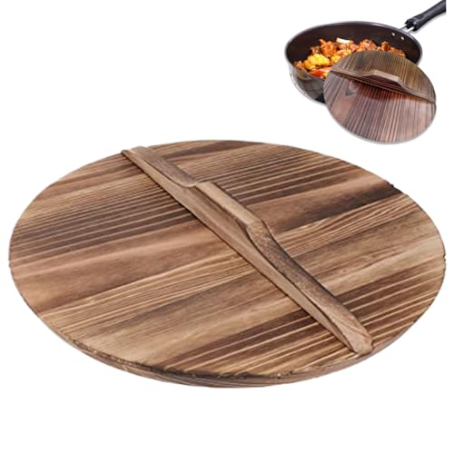 Wok Deckel, 12 Zoll Natures Holz Wok-Abdeckung, Anti-Scenen-Topfdeckel, Ersatztopfabdeckung mit Griff für Küchencamping-Picknick von Xoeryoy