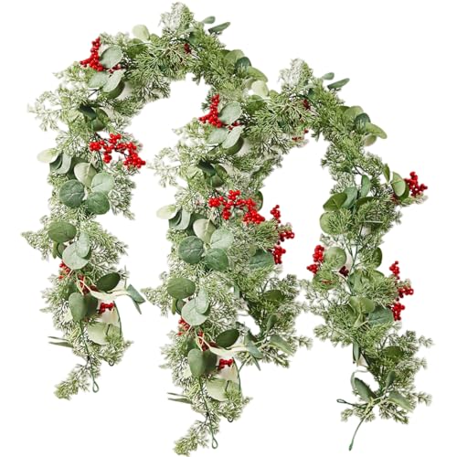 Xoeryoy 2pcs Weihnachtsgirlande, 6ft Weihnachten Faux Real Touch Pine Girland mit roten Beeren für Treppengeländer Kaminmanteldekoration von Xoeryoy