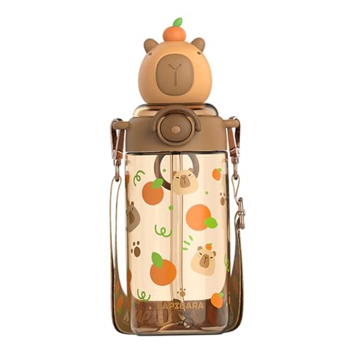 Xoeryoy Capybara Water Flasche 650 ml Leckschutz PP Niedliche Wasserflasche mit Deckel, Silikonstroh, Capybara Topper & Gurt für Kinder und Mädchen in der Schule, Büro, auf Reisen von Xoeryoy