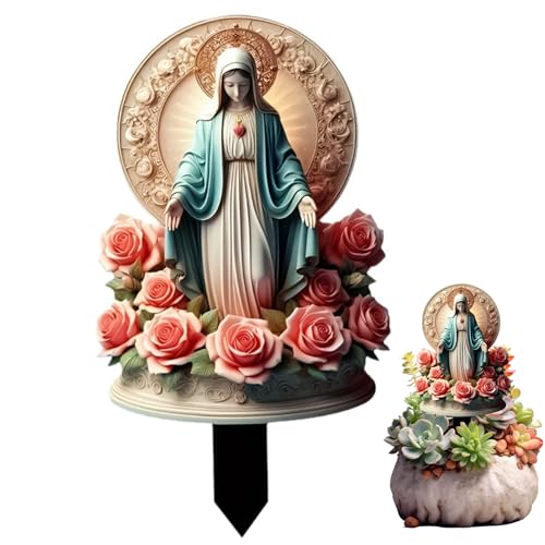 Xoeryoy Gartenpfahl, gesegnete Mutterstatue Garten Stakes dekorativ, Acryl religiöser Blumenköder Boden von Xoeryoy
