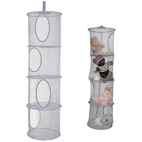 Xoeryoy Hanging Stuffed Animal Storage Basket Faltbar atmungsable 4 Fachnetz Hängende Netz für Stofftiere Socken Spielzeug, 43x12in von Xoeryoy