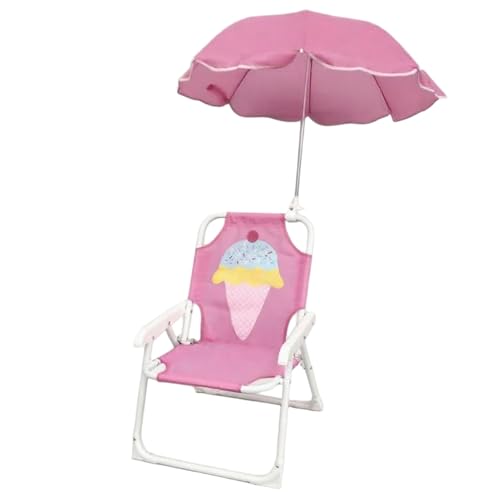Xoeryoy Kids Beach Stuhl mit Regenschirm, Faltbare und abnehmbare tragbare Oxford -Stoff Netter Kinder Beach Stuhl mit Baldachin für Sommer im Freien, Eiscreme von Xoeryoy