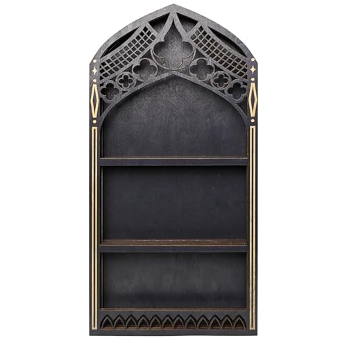 Xoeryoy Kristallregal-Display für Wand, hölzerne gotische Hexendekor, schwarzes fensterförmiges Kristallregal 15.7x7.8 ätherisches Öl Display-Schmuckstück für Raum, Wohnzimmer von Xoeryoy