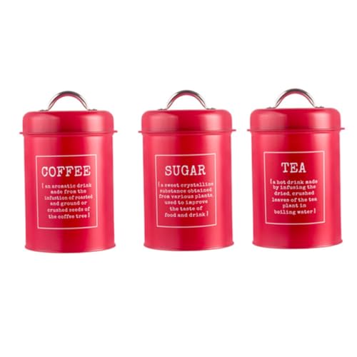 Küchenkanister luftdichte Metallkanister Dekorationen mit Deckel Set für Zucker Kaffee Tee Aufbewahrung rot 3pcs style4 von Xoeryoy