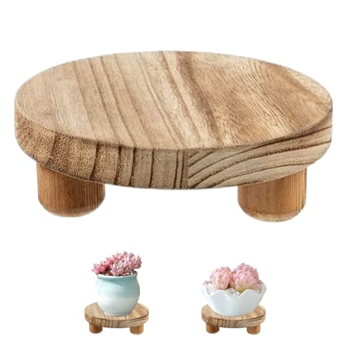 Xoeryoy Pflanzenstreifer 6 runde Holzsteiger Kleiner Pflanzenständer Innenblumentopfhalter Pflanzer Stand Tablett Dekorative Holzkuchenständer Sockel für Garten Desktop Display von Xoeryoy