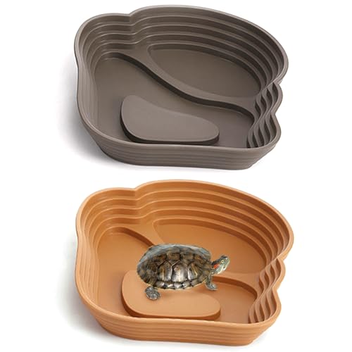Xoeryoy Reptilienbadepool, 2pcs Plastik Reptilienwasserschale mit Rampe einfach Kletternschildkröte Wasserschale für Gecko, Schlange, Schildkröte, bärtiger Drache, 6, 4x4, 8 Zoll von Xoeryoy