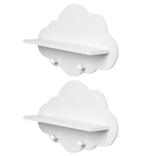 Xoeryoy Wolkenregale, 2pcs weiße Wolkenwandregale, Holzregal mit Haken, Kindergarten für Buchspielzeug Speicher Rack Zimmer Dekoration von Xoeryoy