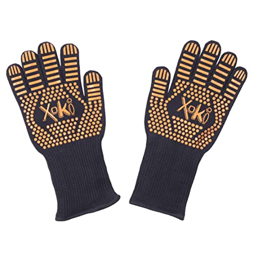 Grillhandschuhe 1 Paar Hitzebeständige, Grillhandschuhe Extrem Hitzebeständig, rutschfest Ofenhandschuhe Backhandschuhe, Silikonisolierte Handschuhe zum Backen, Grillen, Kochen (Gold) von Xoki