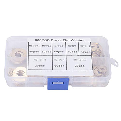 Xolsurg 360pcs M2 M2,5 M3 M4 M5 M6 M8 M10 Messing Waschmaschine Metall Flachdichtung Ring Kit von Xolsurg