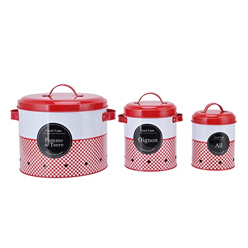 Xolsurg Farmhouse Kitchen Lagerbehälter Candy Snack Metallkanister Set großer Kapazität Red White Rund Eimer für Wohnkultur von Xolsurg