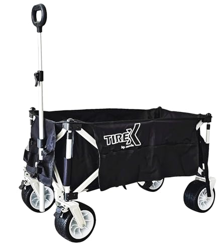 TIREX by xonic® Bollerwagen Vollgummi-PU-Universal-Räder - Robuster Transport-Wagen, faltbar mit Fußbremsen - Hand-Karre mit 2-Fach verstellbarem Griff - Unfold & Go (PU XL Räder, Schwarz&Weiß) von Xonic