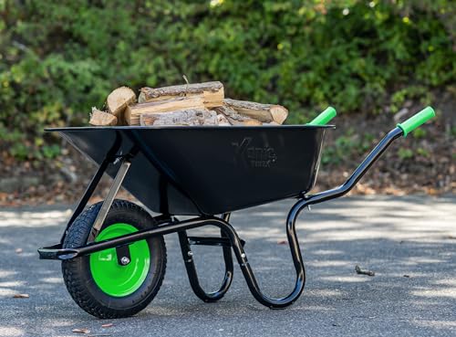 TIREX by xonic® Schubkarre mit Stahlfelge – Verzinkte Wanne bis 250kg/ 100l - Robuste Ausführung für Garten und BAU – Schieb-Karre mit Luftrad (Luftrad Neongrün-Schwarz) von Xonic