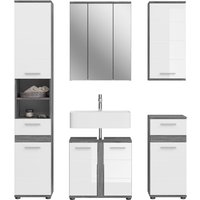 welltime Badmöbel-Set "LUCCA, 5-teilig, TOPSELLER, MDF Hochglanzfront, bestehend aus:", (Set, 5 St.), Hochschrank, WBU, Spiegel, Unterschrank, Hängeschrank von Welltime