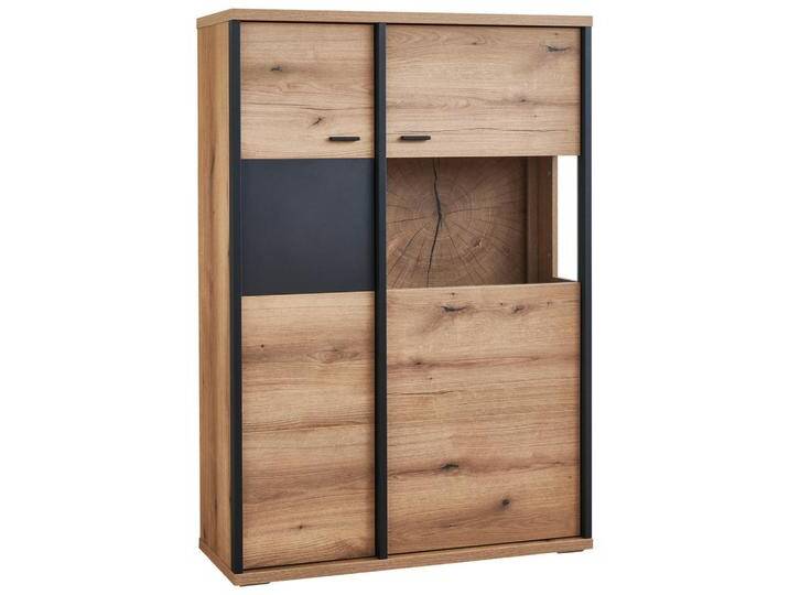 Xora HIGHBOARD, Schwarz, Eiche, Dunkelgrau, 6 Fächer, 97x142x38 cm, Beimöbel erhältlich, stehend, Wohnzimmer, Kommoden & Sideboards, Highboards von Xora