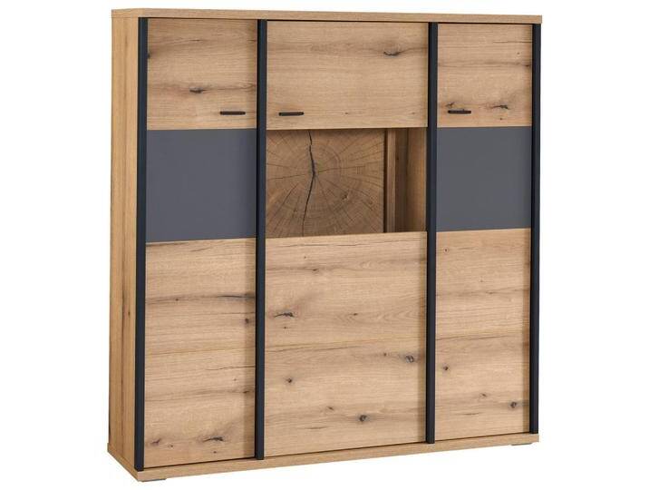 Xora HIGHBOARD, Schwarz, Eiche, Dunkelgrau, 9 Fächer, 135x142x38 cm, Beimöbel erhältlich, stehend, Wohnzimmer, Kommoden & Sideboards, Highboards von Xora