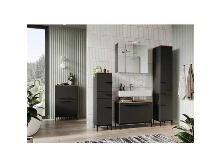 Xora HIGHBOARD YONKERS 549, Graphit, Eiche, Metall, 3 Fächer, 60x97x34 cm, Made in Germany, Beimöbel erhältlich, Esszimmer, Anrichten von Xora