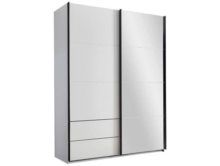 Xora SCHWEBETÜRENSCHRANK, Weiß, Schwarz, Metall, 4 Fächer, 2 Schubladen, 170x225.5x60 cm, Schrankfront mit Spiegel, Schlafzimmer, Kleiderschränke, von Xora