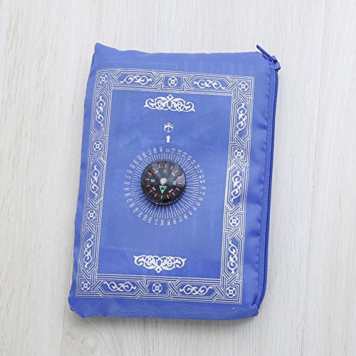 xpccj muslimischen Gebetsteppich mit Kompass, Pocket Größe tragbar Gebetsteppich mit Aufbewahrungstasche Wasserdicht 100 cm x 60 cm Reisegebetsteppich, wasserdichtes Material, blau, Free Size von Xpccj