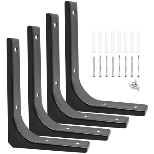 Xpieoyrm 4 stück Regalhalterung Schwarz 200 x 150 mm, L Metallwinkel 90 Grad Regalträger, 8 Zoll Schwerlastträger winkel schwerlastkonsole regalträger mit schrauben und dübel, für Wandmontage von Xpieoyrm