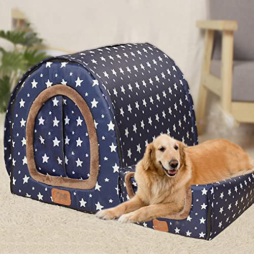 Extra großes Jumbo-Hundebett, beruhigende Hundehütte mit Vorhang, faltbares 2-in-1-Hundesofakissen, warmer Haustierschutz, waschbar (XL75 x 57 x 55 cm, Muster-A) von Xpnit